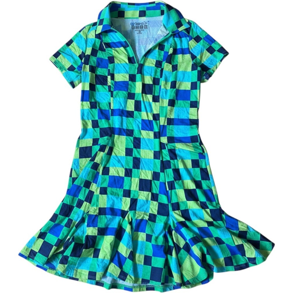 IBKUL Womens XS Checkered Blue Green UPF 50+ Tennis Golf Pickleball Dress Zip
